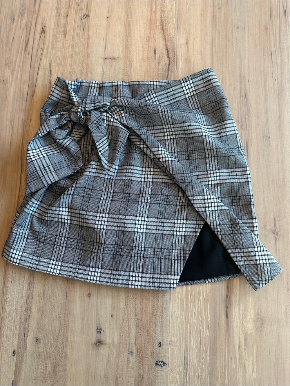 Lovers + Friends Gray Plaid Mini Wrap Skirt with Side Tie